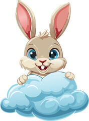 Fototapeta premium Cute Bunny Peeking Out from Behind a Fluffy Cloud