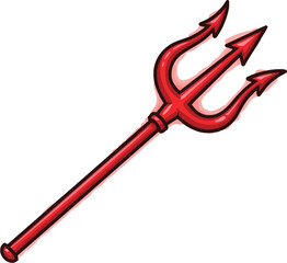 Red devil's trident with a glowing outline on a white background illustration