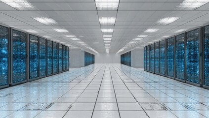 Empty server room, bright, futuristic