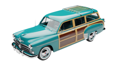 Vintage Turquoise Woodie Wagon Classic Car Retro Style Nostalgic Americana Road Trip Travel