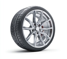 Obraz premium A silver alloy wheel with a black tire