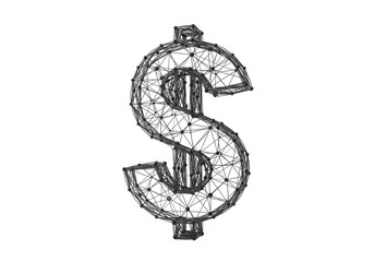 Isolated Low-poly Illustration of a Dollar Sign with Wireframe Structure, Money Theme