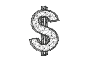 Isolated Low-poly Illustration of a Dollar Sign with Wireframe Structure, Money Theme