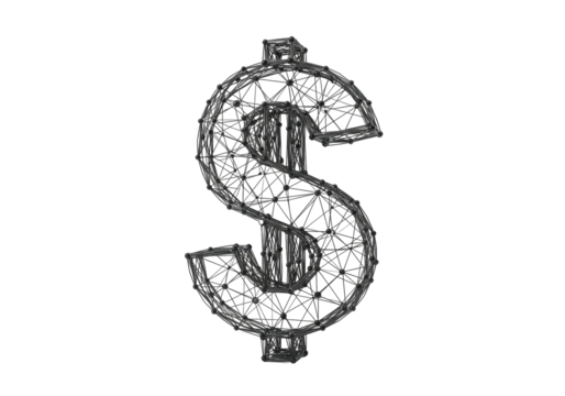 Isolated Low-poly Illustration of a Dollar Sign with Wireframe Structure, Money Theme