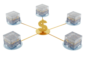 Isolated transparent cubes network with dollar sign for financial technology and blockchain
