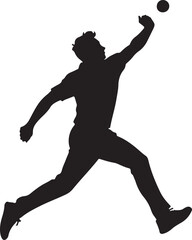 Fototapeta premium Black silhouette of a man jumping to catch a ball catching