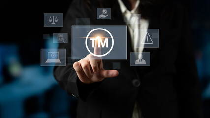 Trademark protection and legal compliance with TM icon, copyright law, patent check, intellectual property rights, and branding regulation enforcement Latch