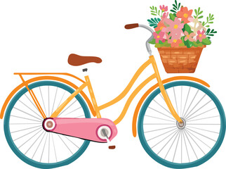 Fototapeta premium Cute Bicycle with Basket Overflowing with Flowers