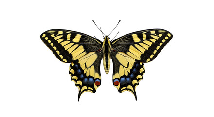 Naklejka premium Yellow Eastern Tiger Swallowtail Butterfly Isolated on Black Background Macro Photography Close Up