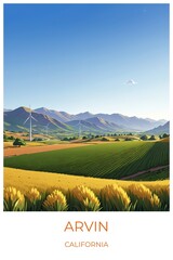 Arvin California United states Travel Poster Illustration Print Decor Gift Canvas Wall Art Gift