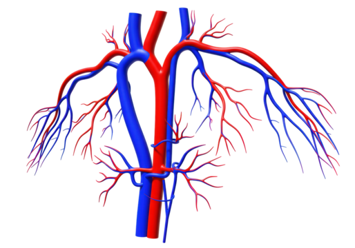 Isolated 3D-rendered illustration of blood vessels, arteries, and veins showing human vascular system