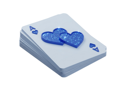 Isolated hearts suit ace in stack of playing cards for game design, luck, gamble concept