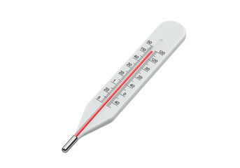 Isolated medical thermometer for measuring body temperature shows high fever condition