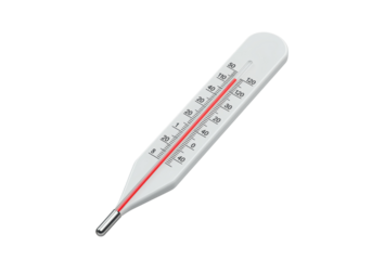 Isolated medical thermometer for measuring body temperature shows high fever condition
