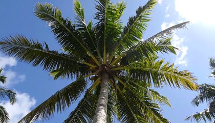 Palm tree against a bright blue sky