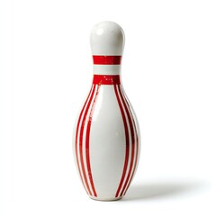 Single bowling pin, white with red stripes