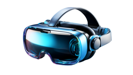 Futuristic virtual reality headset with sleek design and vibrant blue lighting