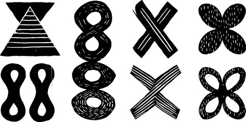 Paradox symbols set in linocut style for creative design projects
