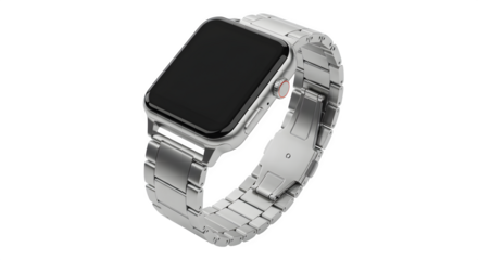 Silver smartwatch renders on black. Product photography, advertisement, digital posters.