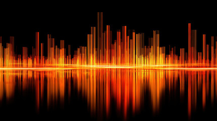 Vibrant sound waves create stunning visual display of orange and yellow hues against black background, reflecting beautifully to evoke sense of energy and rhythm
