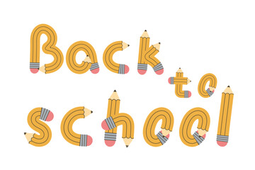 Yellow pencils in the shape of the phrase Back to School. Vector illustration.