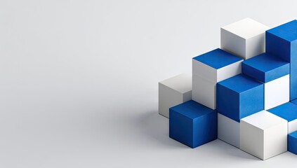 Abstract geometric composition of white and blue cubes