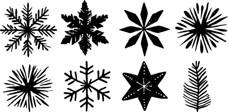 Fototapeta Linocut seamless winter pattern with snowflakes and stars for holiday design