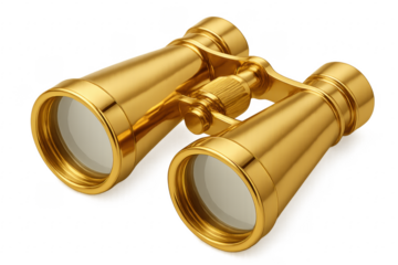 Golden binoculars isolated on transparent background, searching and vision concept