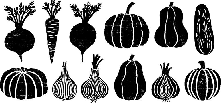 Fototapeta Linocut vegetables seamless pattern featuring carrots and beets for natural design projects