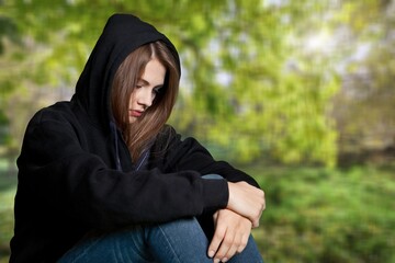 Upset crying woman has problems.