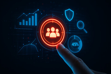 A business professional working on digital screen with various graphs and charts for data analysis