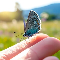 Butterfly resting on finger