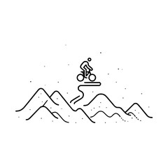 Mountain biking adventure illustration with cyclist on peak trail ride extreme sport challenge scenic view 100