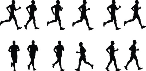 Silhouette of running man, jogging exercise, fitness activity, athlete training, marathon runner, health lifestyle, sport workout, outdoor movement illustration