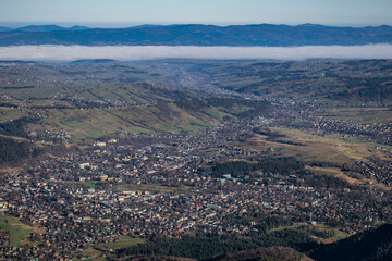 Obraz premium mountain landscape with towns in the valley