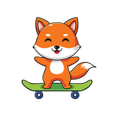 A playful cartoon fox enjoying a skateboard ride, filled with joy and energy