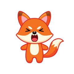 An adorable fox character in a delightful cartoon style, full of expression and charm. The fox is standing and has an excited look on its face