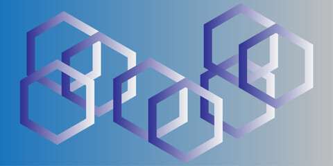 Abstract blue background with cubes forming a geometric house design and a structural pattern