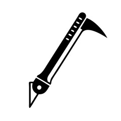Vector art of ice axe, a climbing tool for mountain adventures and winter sports, depicted in a simple black and white design