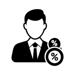 Vector art of businessman avatar with percentage sign representing discount rate