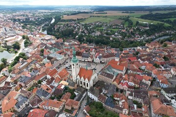 Obraz premium Tabor old town historical city center aerial view with medieval structures Bohemia Czech republic