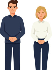 Man and woman standing with hands together in casual clothing vector illustration for lifestyle or social interaction concepts