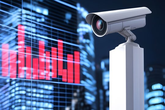 Security Camera Surveillance Cityscape Financial Market Data Monitoring - Powered by Adobe