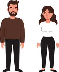 Fototapeta premium Young man and woman standing casual full body flat vector illustration in simple modern style 