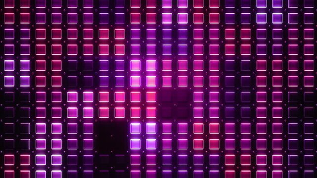 Square led lights turns on and off, Creative abtract background, Retro techno arcade style