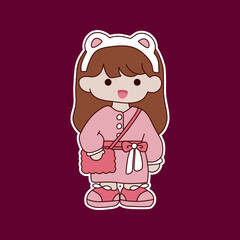 Cute cartoon girl sticker