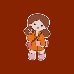 Cute cartoon girl sticker