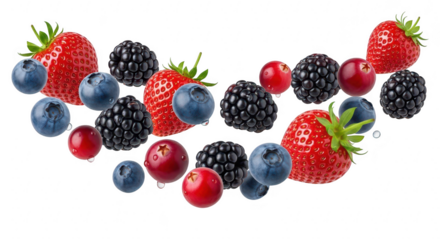 Assortment of fresh berries isolated on transparent background