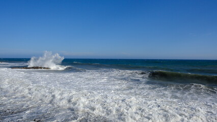 Sea storm on the Italian coast, Ligurian Sea, Italy, Imperia