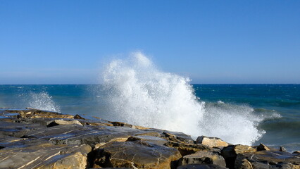 Sea storm on the Italian coast, Ligurian Sea, Italy, Imperia
